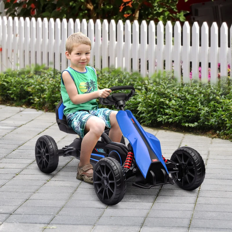 HOMCOM Go Kart Pedaal Go Kart Achteruit-en Vooruitversnelling, voor kinderen van 3 tot 8 jaar, Blauw + Zwart(m-2)