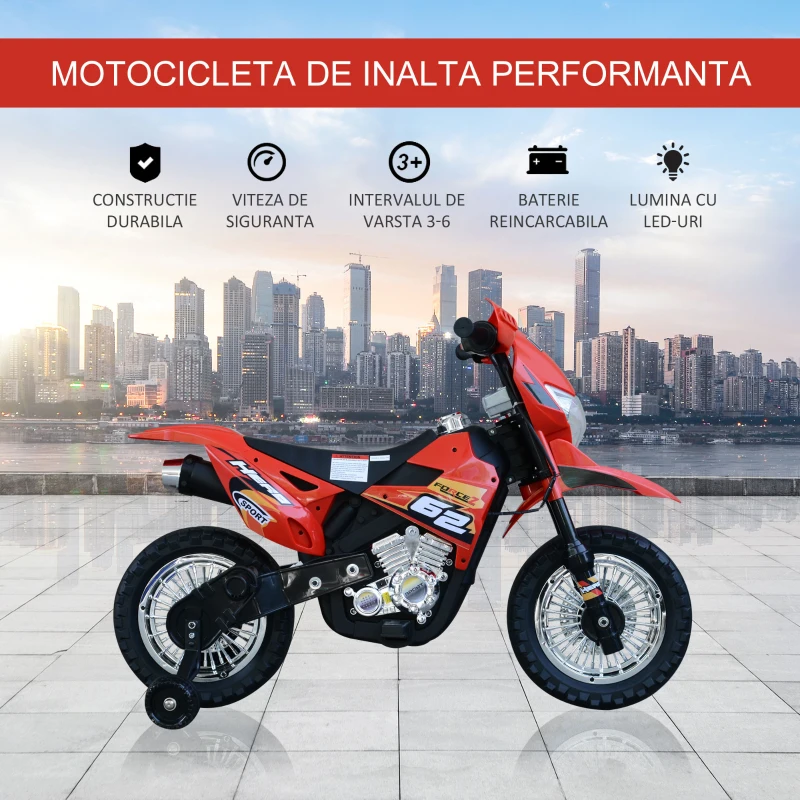 HOMCOM Motoreta MotoCross Electrica pentru Copii, Rosu, 107x53x70cm