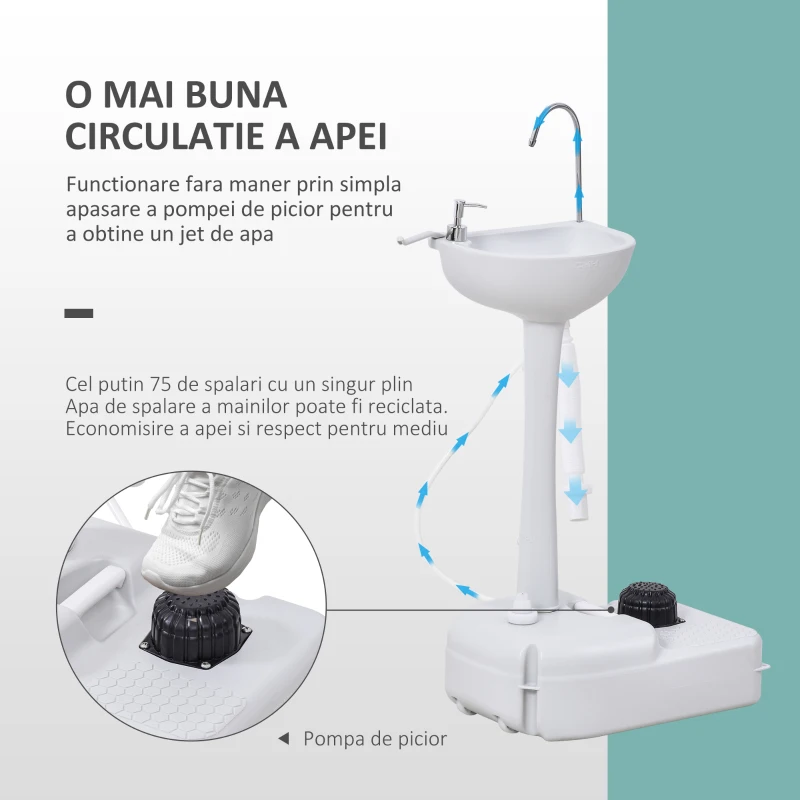 Outsunny Chiuveta Portabila Camping – 17 L Apa & 3.5 L Sapun, cu Roti(m-4)