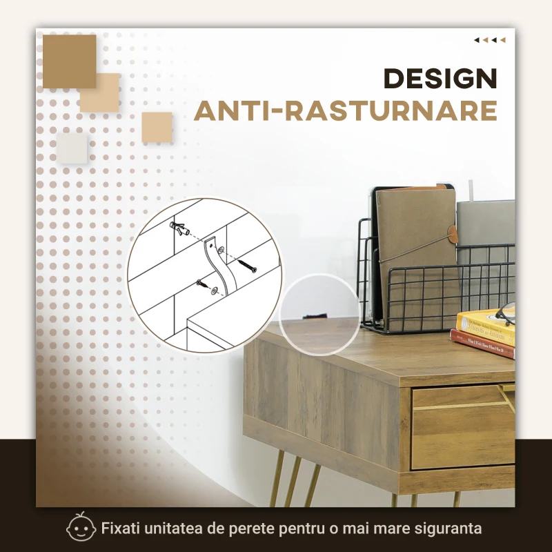 Vinsetto Masa consola pentru hol intrare in stil vintage din PAL si otel cu 3 sertare si picioruse antiderapante, 120x55x79 cm, bronz si auriu