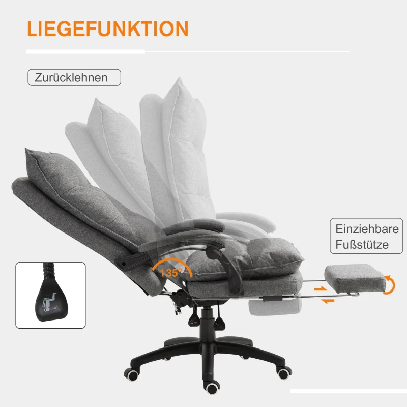 Fotel z masażem Vinsetto, krzesło biurowe z funkcją masażu, krzesło do gier, fotel biurowy z regulacją wysokości, ergonomiczne krzesło obrotowe, nylon, kolor szary, 70 x 62 x 120-130 cm fotel funkcja masażu fotel biurowy szary