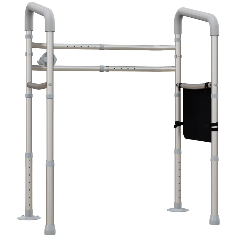 HOMCOM Free Standing Toilet Frame, Height and Width Adjustable Toilet Safety Frame with Arms, 2 Additional Suction Cups, Storage for Elderly, Disabled, Handrail Grab Bar, 136kg Weight Capacity