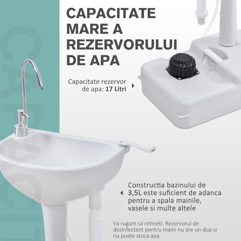 Outsunny Chiuveta Portabila Camping – 17 L Apa & 3.5 L Sapun, cu Roti(m-5)