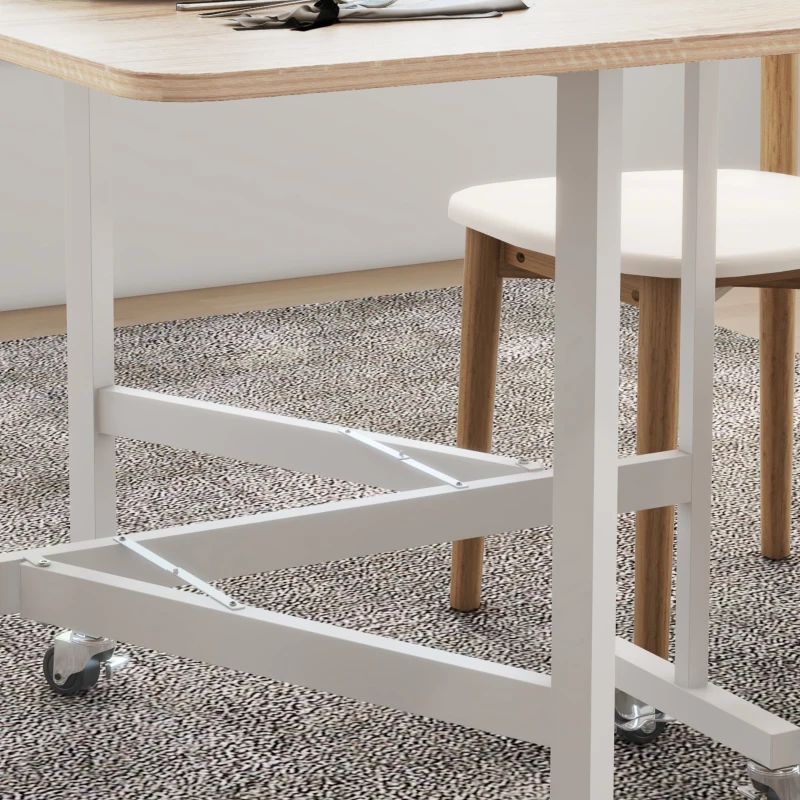 HOMCOM Inklapbare Tafel op Wielen, Laptop-Tafel, Eettafel, incl. Parkeerrem, Natuur + Wit(m-8)