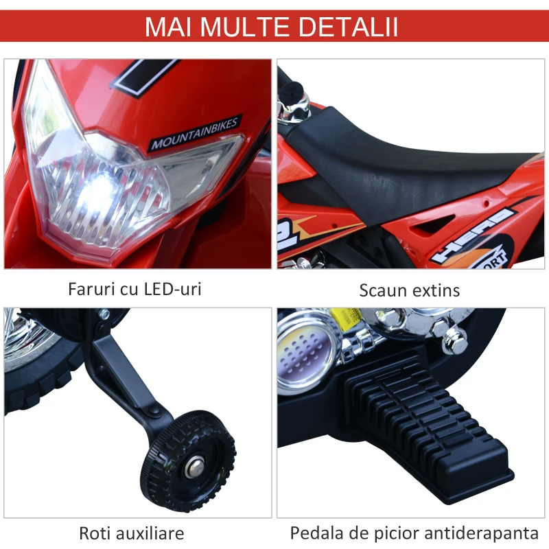 HOMCOM Motoreta MotoCross Electrica pentru Copii, Rosu, 107x53x70cm