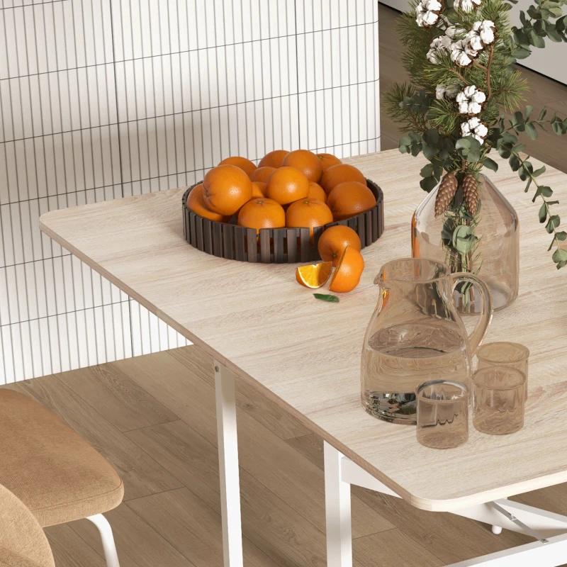 HOMCOM Inklapbare Tafel op Wielen, Laptop-Tafel, Eettafel, incl. Parkeerrem, Natuur + Wit(m-9)