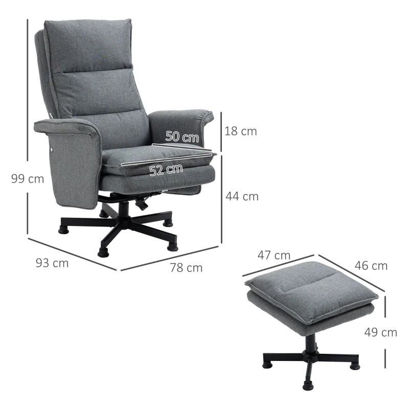 HOMCOM Poltrona Relax com Massagem e Apoio para os Pés Estofada em Linho com Controlo Remoto e 8 Áreas de Massagem 78x81x99cm Cinza