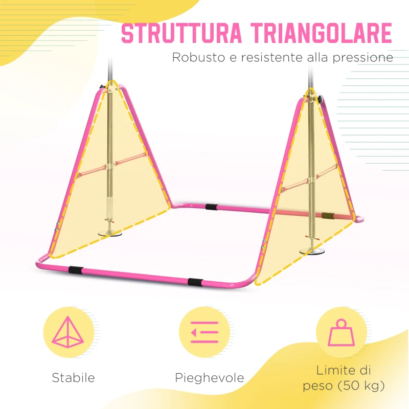 HOMCOM Sbarra per Trazioni per Bambini 3-8 Anni, 4 Altezze Regolabili e Struttura in Acciaio, 148x105x88-128 cm, Rosa