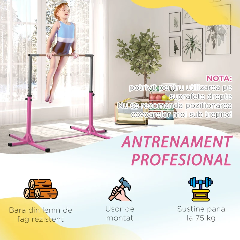 Homcom Bara Gimnastica/Balet – 95–145 cm, Reglabila, Roz pentru Copii