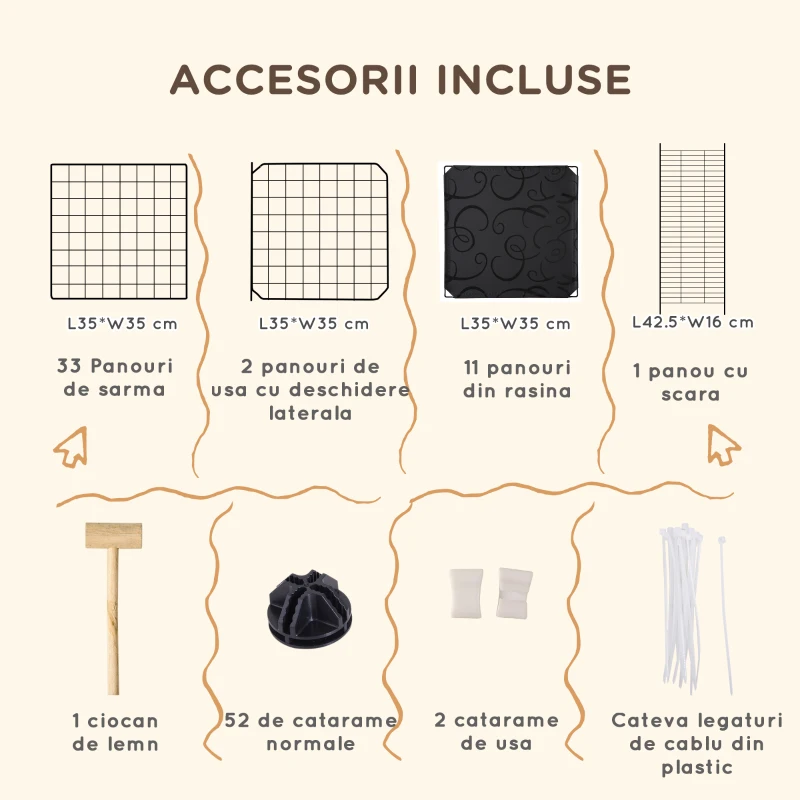 Pawhut tarc Modular Iepuri – 175×105×70 cm, Metal cu Accesorii