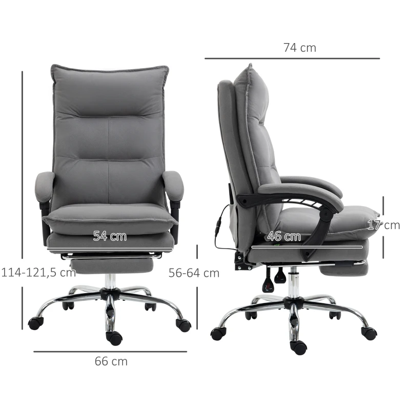 Vinsetto Bureaustoel met massagefunctie, verwarmingsfunctie, afstandsbediening, uitschuifbare voetensteun, kantelbaar, grijs(m-3)