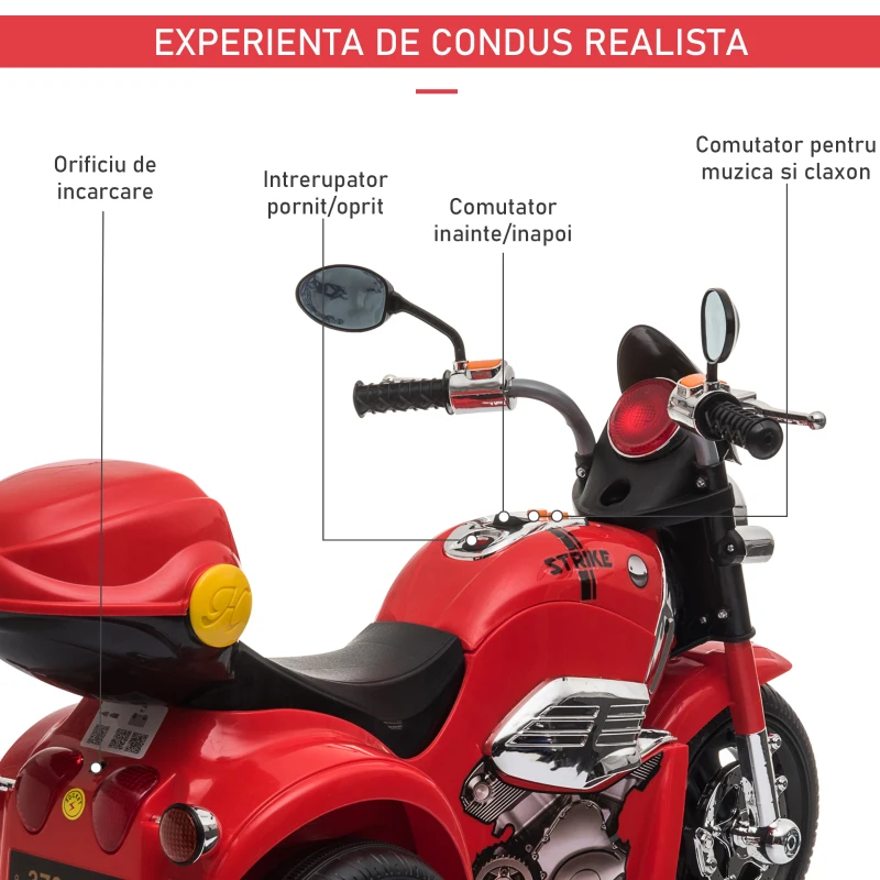 HOMCOM motocicleta electrica pentru copii, 87x46x54 cm, rosie