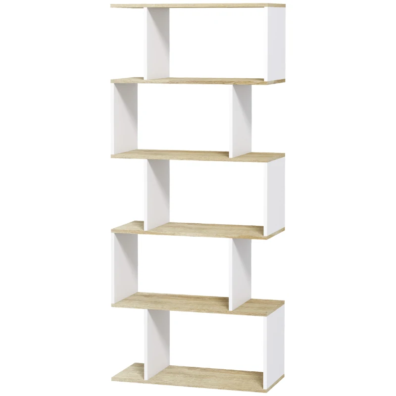 HOMCOM Estante para Livros Estilo Nórdico Estante com 5 Prateleiras Anti-Tombo Carga 25 kg 70x29,5x163 cm Branco e Madeira