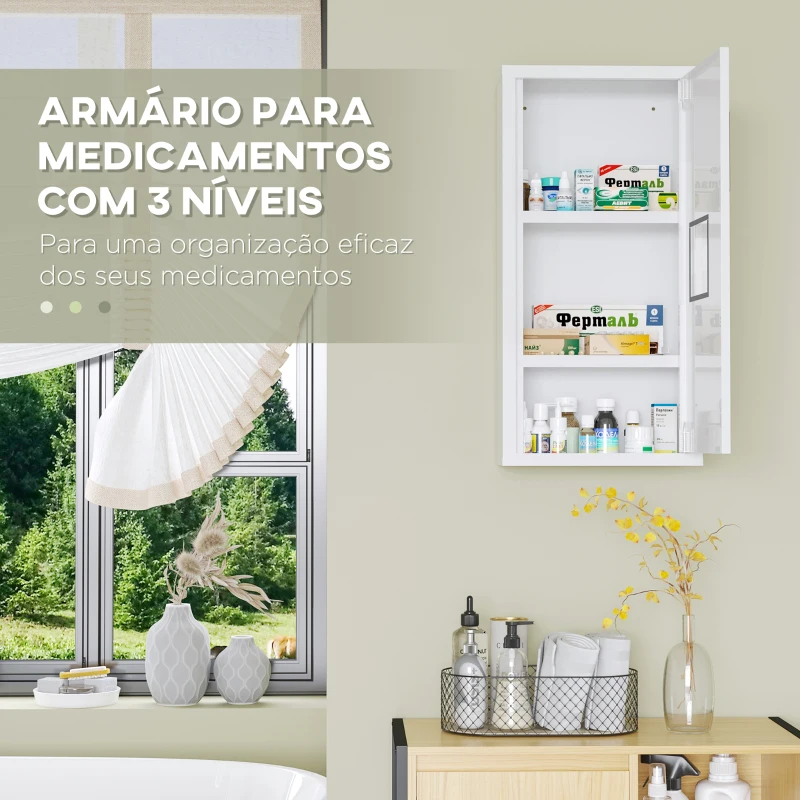 kleankin Armário Farmácia de Parede Armário de Medicamentos de Aço com 3 Níveis Porta Magnética 30x12x60 cm Branco