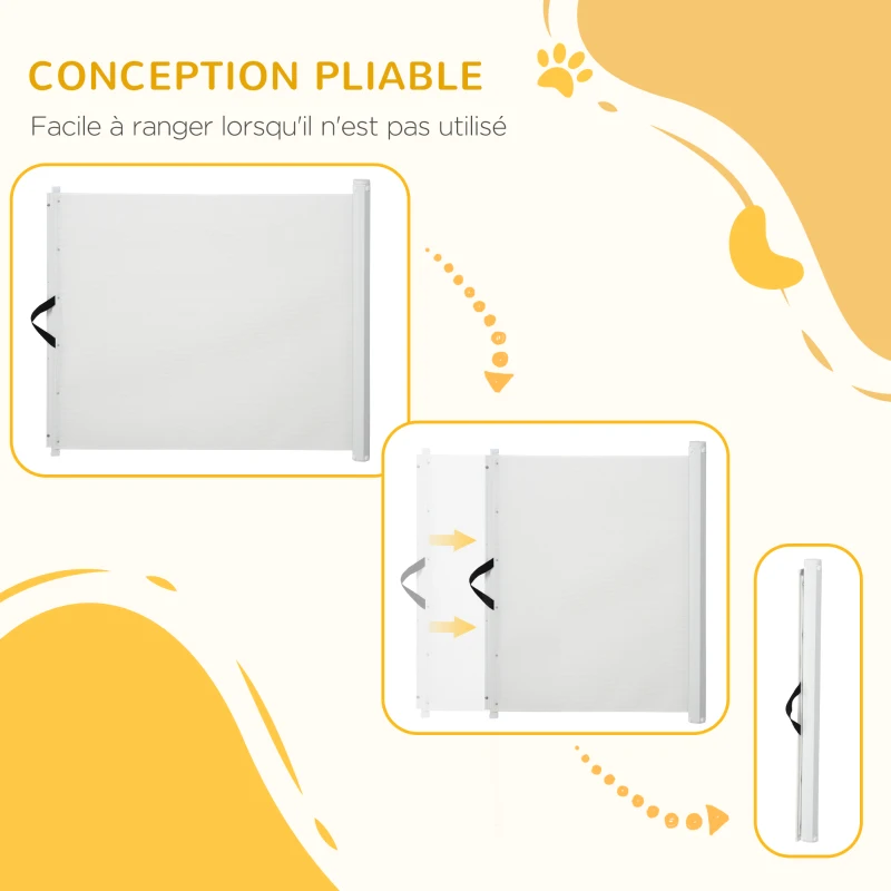 PawHut Barrière de sécurité barrière animaux rétractable automatique 1,15L x 0,83H m teslin métal blanc