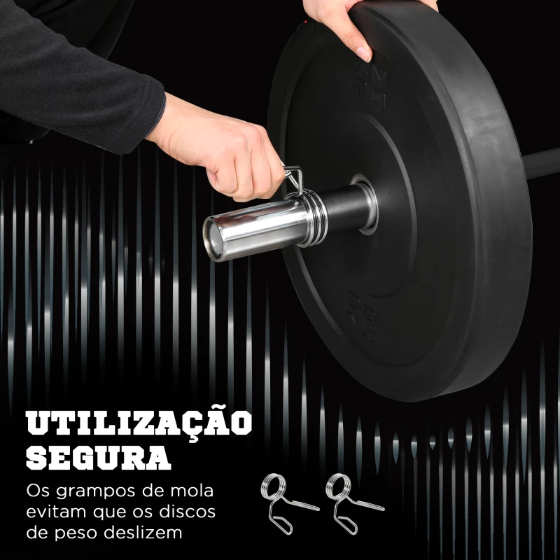 SPORTNOW Barra de Pesos de Aço180 cm Ø50 mm com 2 Grampos Carga 200 kg Barra Olimpica para Discos de Ø5 cm Prata e Preto