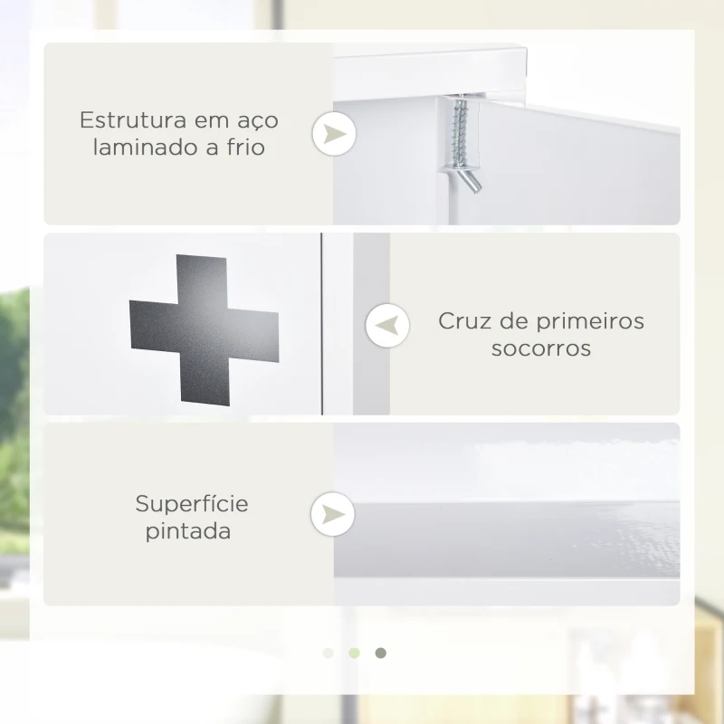 kleankin Armário Farmácia de Parede Armário de Medicamentos de Aço com 3 Níveis Porta Magnética 30x12x60 cm Branco