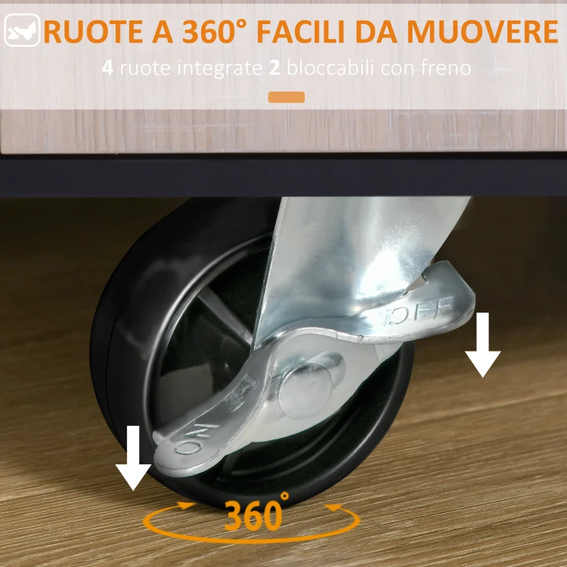 HOMCOM Carrello da Cucina Multiuso Moderno con Ruote Cassetto Anta in Legno Rovere, 76,5x40x82cm