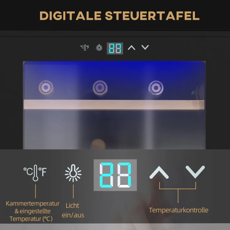 HOMCOM Wijnkoelkast voor 24 flessen, instelbare temperatuur van 5 tot 20° C, LED-verlichting, zwart, 43 x 45 x 75 cm