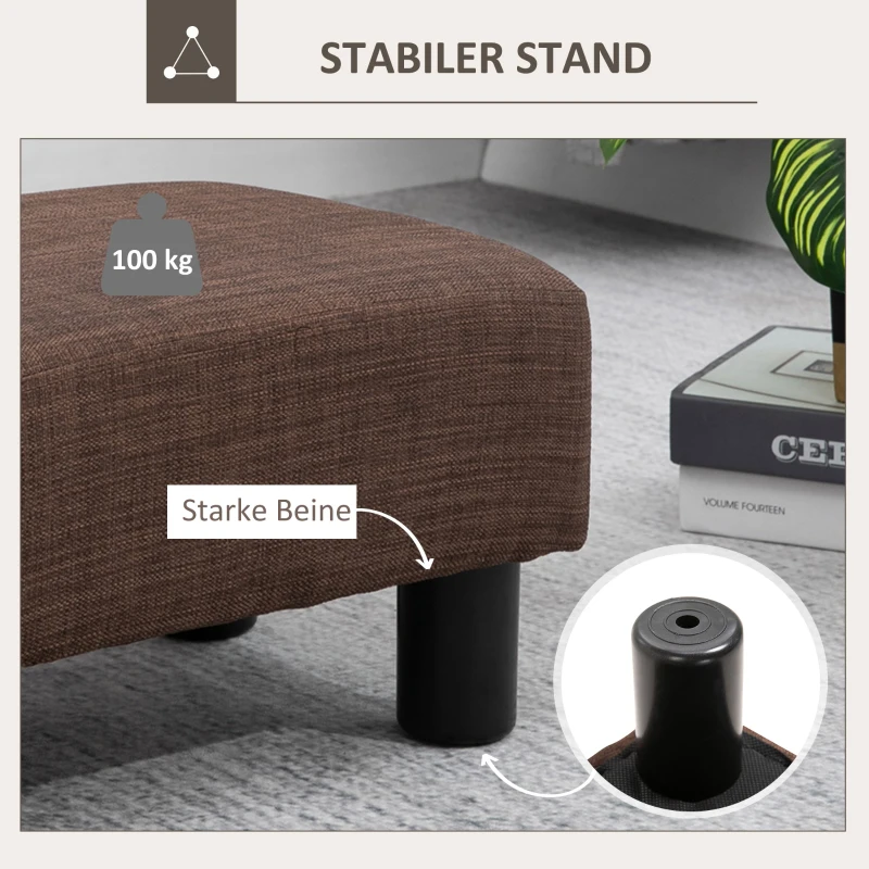 HOMCOM Poef met stoffen bekleding in linnenlook, tot 100 kg, bruin, 40 x 30 x 24 cm(m-5)