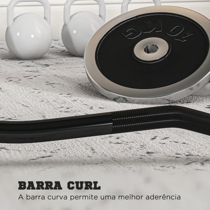 SPORTNOW Barra de Pesos de Aço 120 cm Barra Curl EZ Ø50 mm com 2 Grampos Carga 100 kg Barra Olimpica para Discos de Ø5 cm Prata e Preto