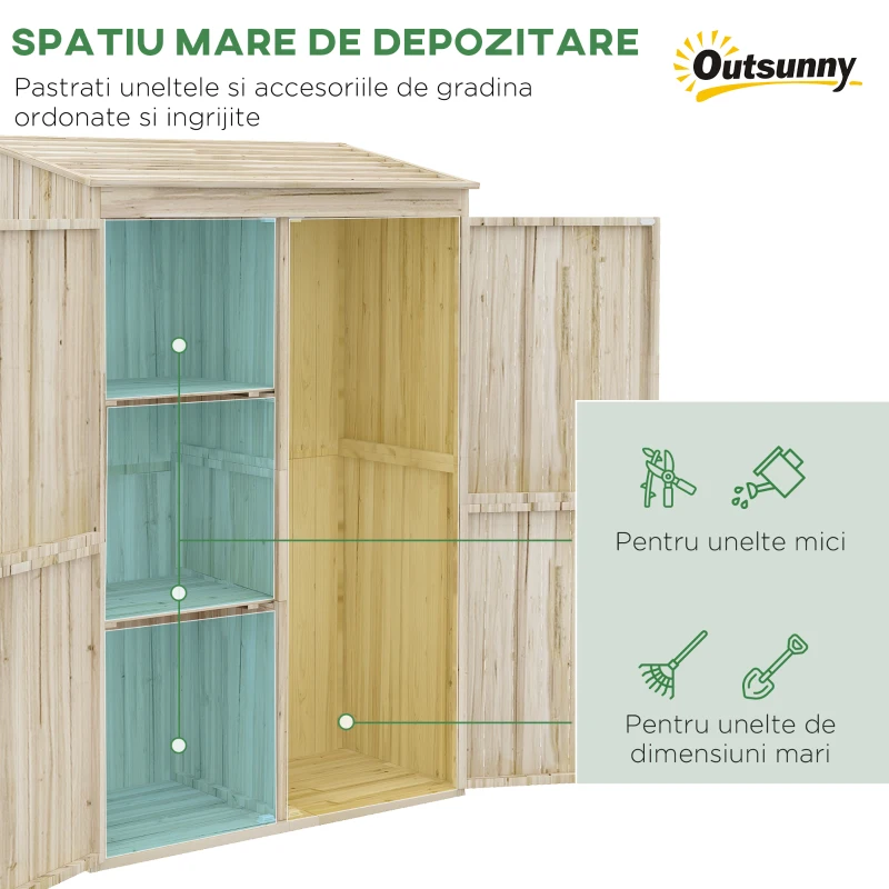Outsunny Magazina Gradina Lemn – Dulap cu Usi Duble pentru Unelte