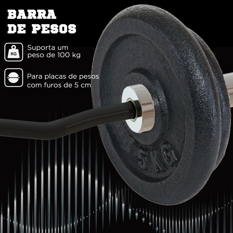 SPORTNOW Barra de Pesos de Aço 120 cm Barra Curl EZ Ø50 mm com 2 Grampos Carga 100 kg Barra Olimpica para Discos de Ø5 cm Prata e Preto