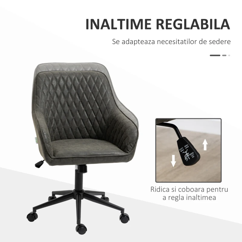 Vinsetto Scaun de birou cu inclinare si inaltime reglabila, din Piele PU, spuma de cauciuc si otel, 59x60x90-100 cm, Gri