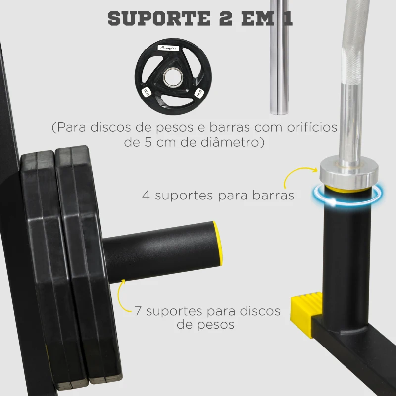 SPORTNOW Suporte para Discos de Pesos com 11 Barras Adequado para Pesos com Diâmetro do Orifício de 5 cm 85,5x70x96 cm Preto