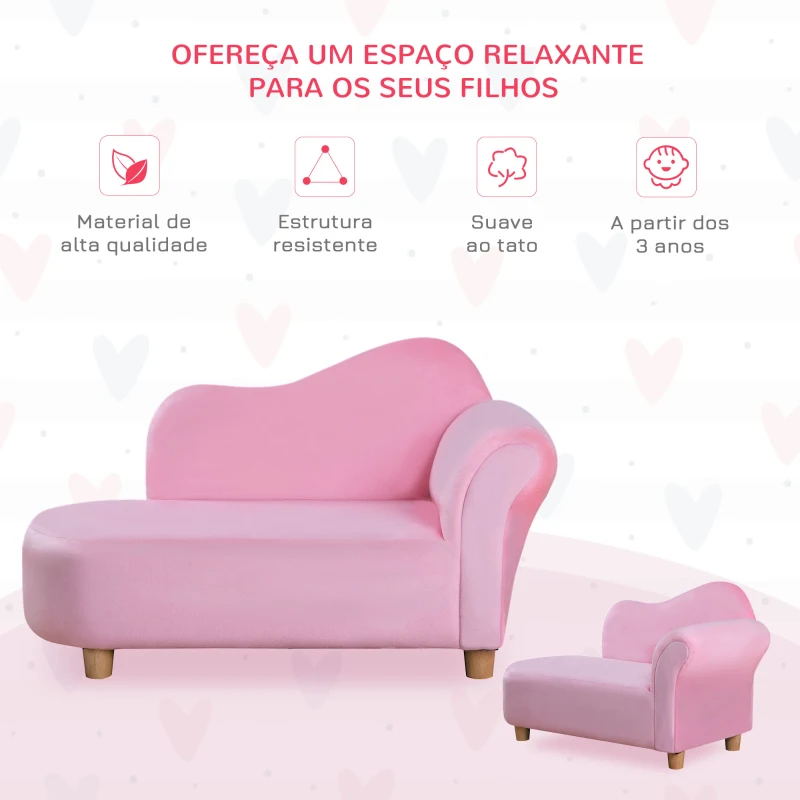 HOMCOM Sofá para Crianças de 3-5 Anos Mini Sofá Estofado em Poliéster com Assento Acolchoado Carga Máxima 50 kg 80x40x49 cm Rosa