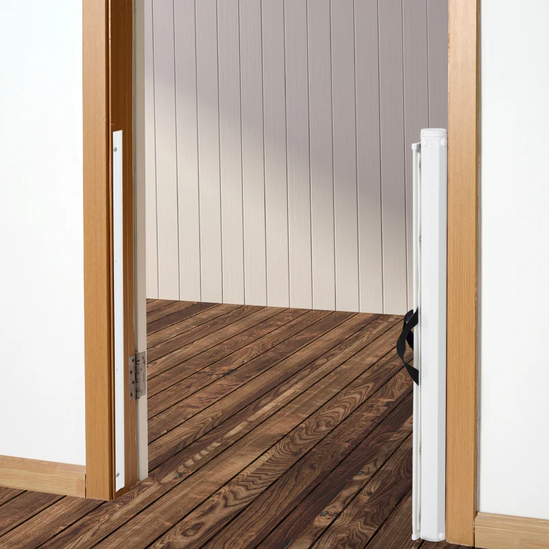 PawHut Retractable Safety Gate Dog Pet Barrier Folding Protector Home Doorway Room Divider Stair Guard White 115Lx82.5Hcm