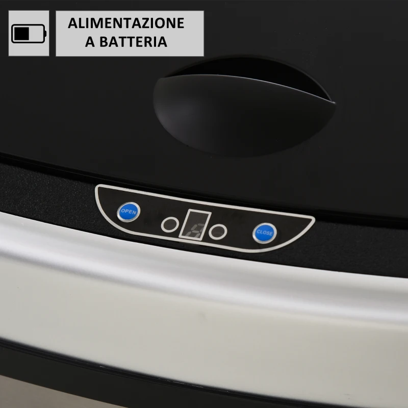HOMCOM Pattumiera Cestino Bidone con Coperchio a Sensore ad Infrarossi per Cucina Bagno Capacità 58L in Acciaio ABS 40.9 × 28.9 × 68cm
