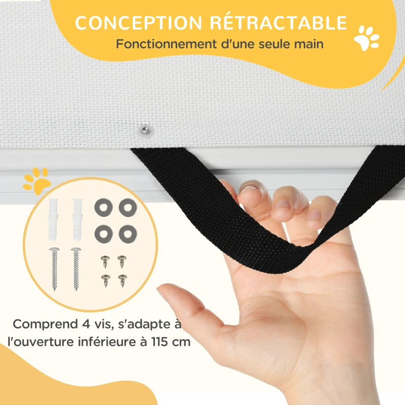 PawHut Barrière de sécurité barrière animaux rétractable automatique 1,15L x 0,83H m teslin métal blanc