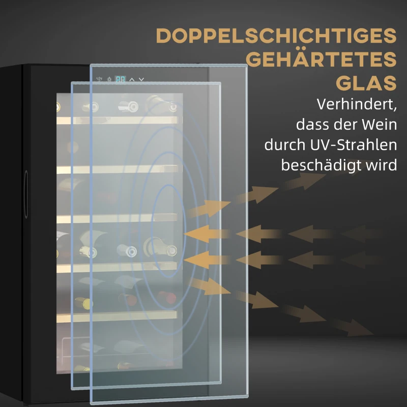 HOMCOM Wijnkoelkast voor 24 flessen, instelbare temperatuur van 5 tot 20° C, LED-verlichting, zwart, 43 x 45 x 75 cm