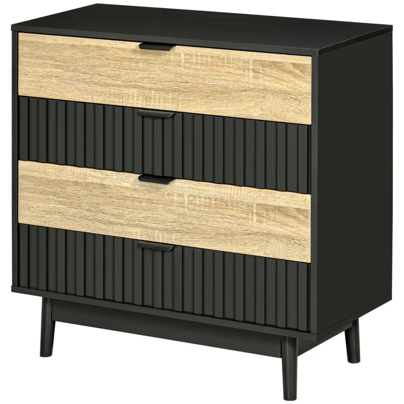 HOMCOM Commode meuble de rangement 4 tiroirs pieds en métal style contemporain 80 x 35 x 80 cm naturel et noir