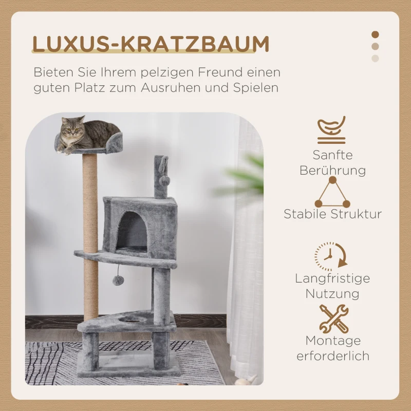Pawhut® Drapak Domek z Piłkami Słupki Sizalowe Szary