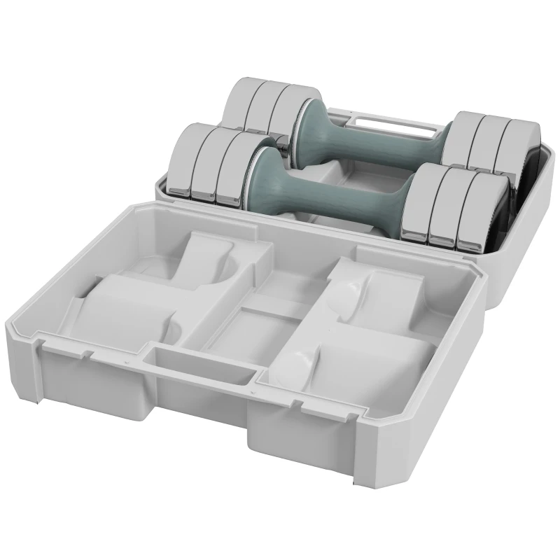 Set D'Haltères Réglables SPORTNOW – 2x10 Kg, 4 Disques, Poignées Antidérapantes, Boîte De Rangement Incluse