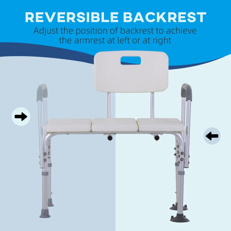 HOMCOM Shower Chair for Elderly and Disabled, Height Adjustable Bath Transfer Bench with suction feet, Armrest and Backrest, 300 lbs Capacity, White