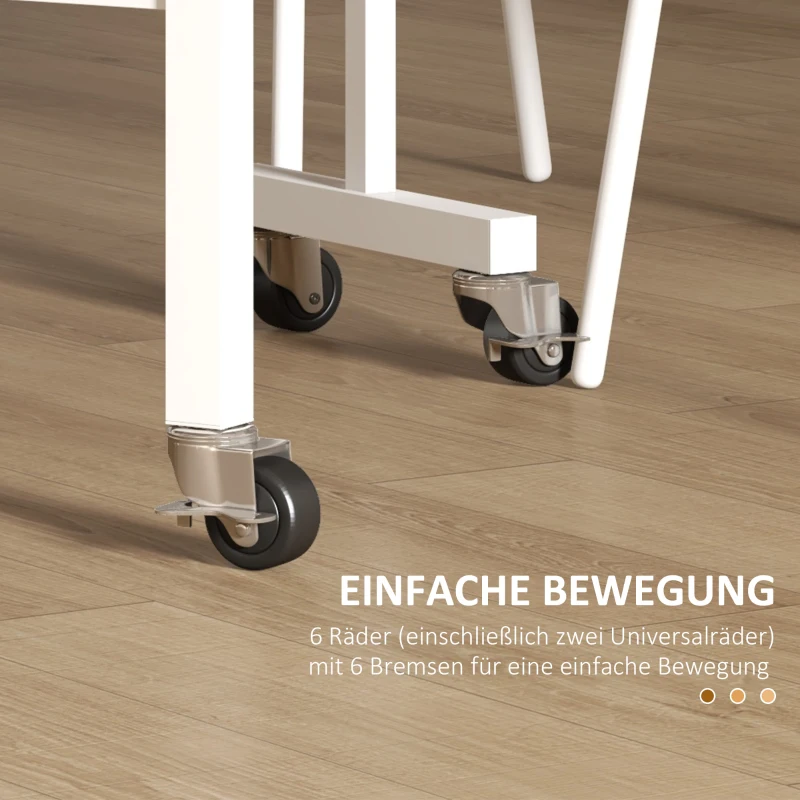 HOMCOM Inklapbare Tafel op Wielen, Laptop-Tafel, Eettafel, incl. Parkeerrem, Natuur + Wit(m-6)