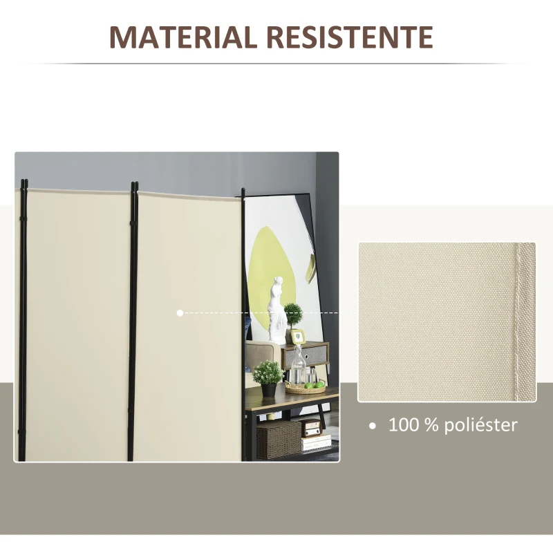 HOMCOM Biombo de 3 Paneles Separador de Ambientes Plegable 253x50x182 cm Divisor de Habitación con 6 Pies de Metal Beige