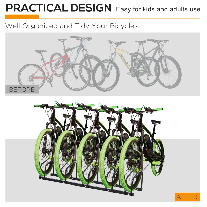 HOMCOM Bike Floor Stand, Outdoor Bike Rack, 130Lx33Wx27H cm, Bicycle Stand Steel-Black