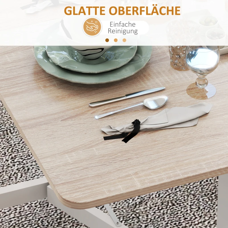 HOMCOM Inklapbare Tafel op Wielen, Laptop-Tafel, Eettafel, incl. Parkeerrem, Natuur + Wit(m-7)