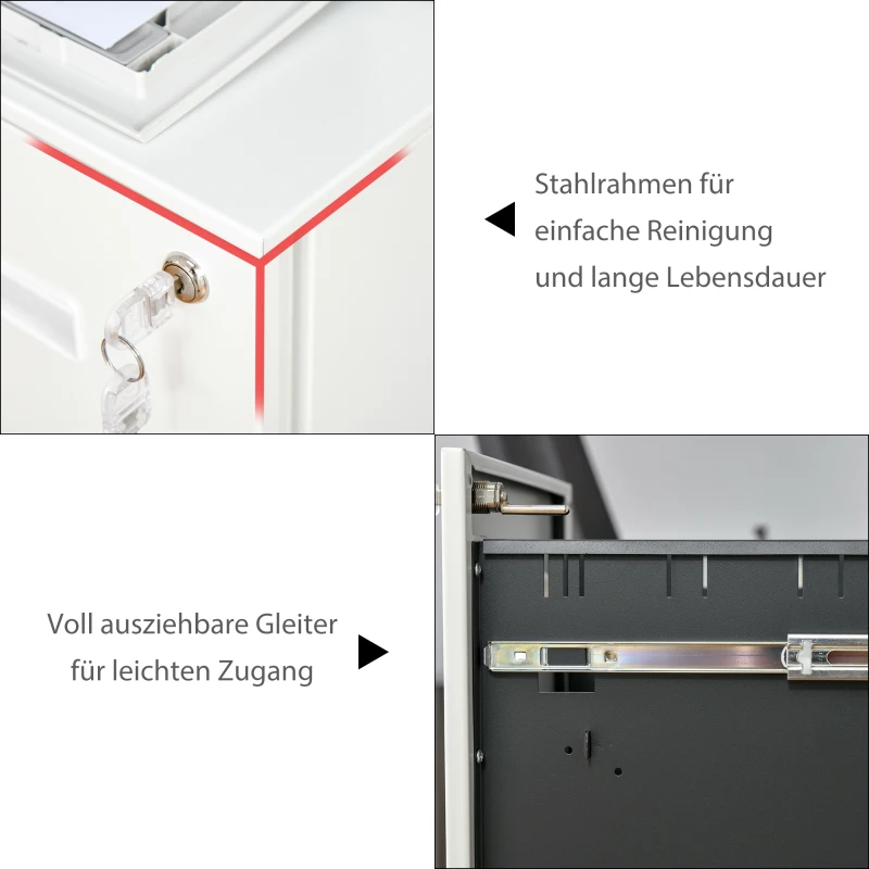 Vinsetto Rolcontainer, archiefkast, scheidingswand, centraal afsluitbaar, stalen behuizing, 5 wielen, wit, 39 x 48 x 67 cm