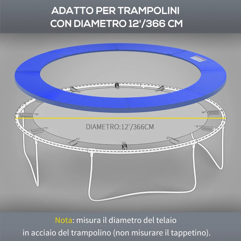 HOMCOM Copertura Imbottita Bordo Trampolino, Protezione per Tappeto Elastico Giaridno in Plastica, Ø366cm, Blu