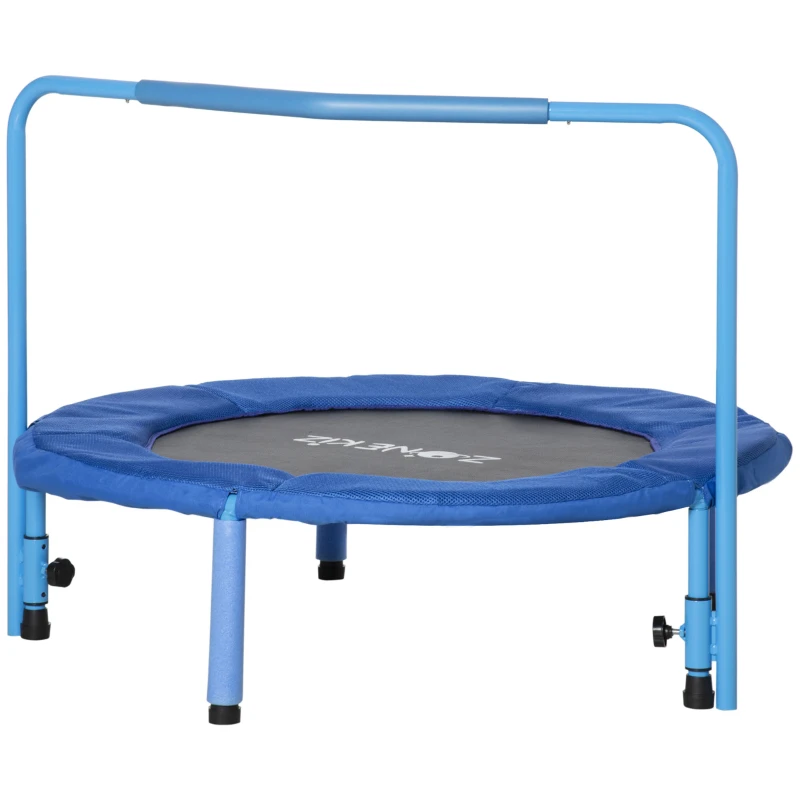 ZONEKIZ Trampolim Infantil 3 em 1 para Crianças de 1-6 Anos com Corrimão Amovível Mini Trampolim para Interior Ø96x74cm Azul
