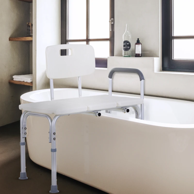 HOMCOM Shower Chair for Elderly and Disabled, Height Adjustable Bath Transfer Bench with suction feet, Armrest and Backrest, 300 lbs Capacity, White