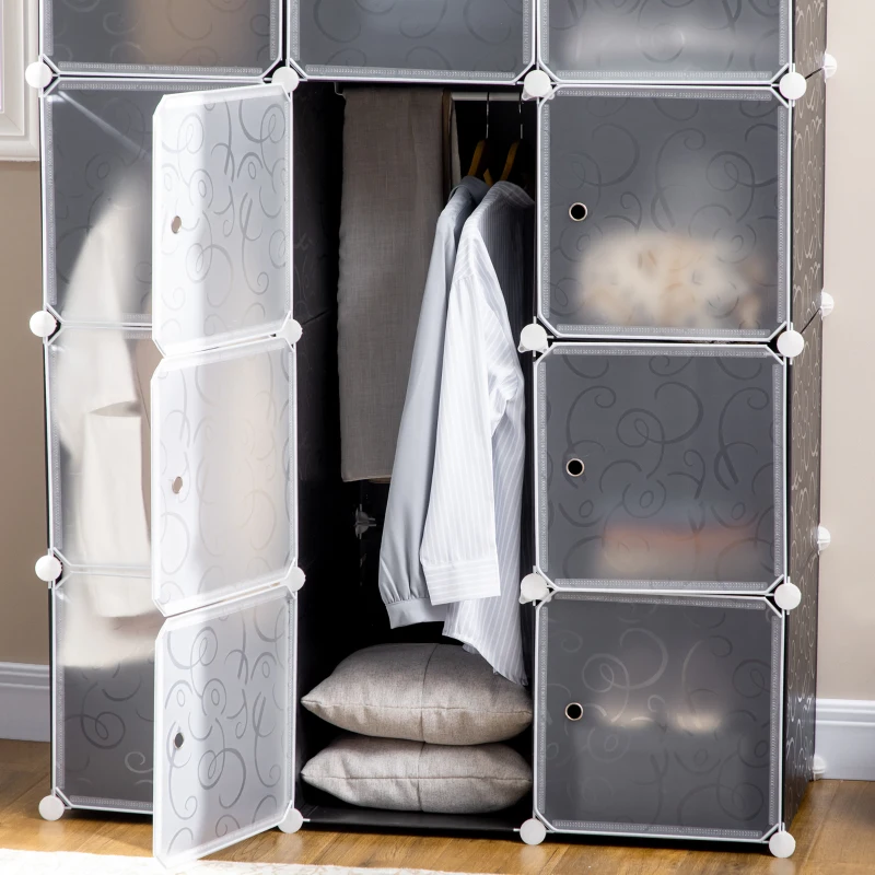 HOMCOM Plastic Storage Drawers for Clothes, DIY Portable Wardrobe Closet, 111L x 47W x 145Hcm-Black/White