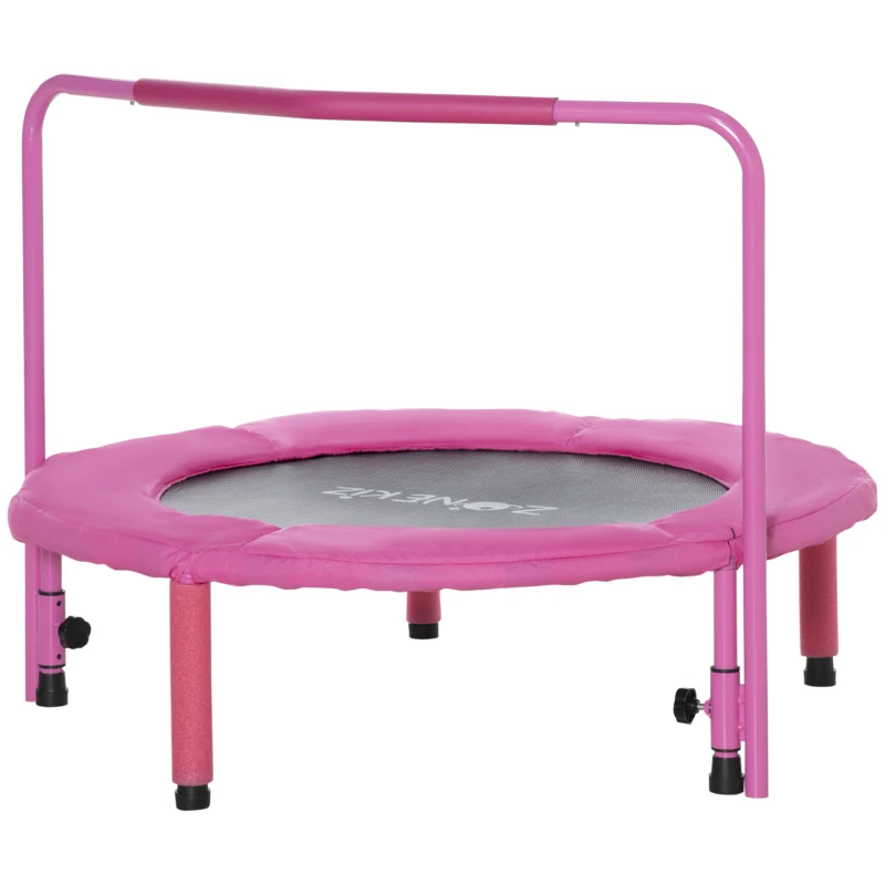 ZONEKIZ Trampolim Infantil 3 em 1 para Crianças de 1-6 Anos com Corrimão Amovível Mini Trampolim para Interior Ø96x74cm Rosa