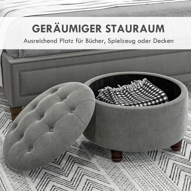 HOMCOM Luxus Hocker Sitzhocker mit Stauraum flanellenes Polsterhocker Holzbeinen Dunkelgrau 61 x 61 x 41,5 cm