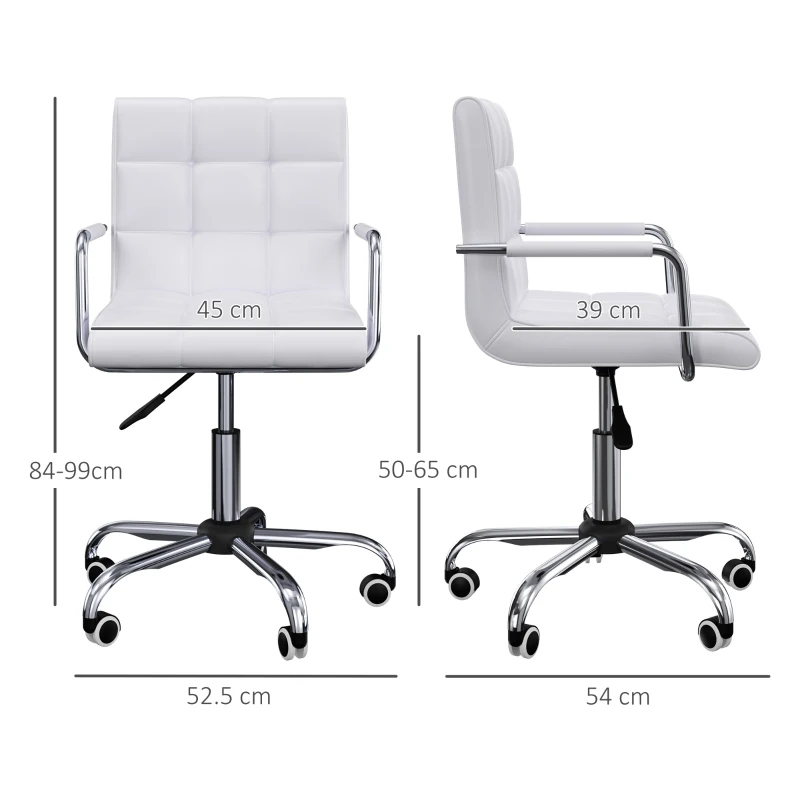 Vinsetto Office Chair, Makeup Vanity Chair, Mid Back Computer Chair, PU Leather Swivel Study Chair with Adjustable Height, Armrest and Rolling Wheels, White